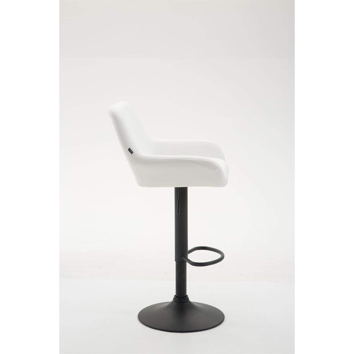 Барний стілець Braga з штучної шкіри, регульована висота, металевий каркас, інтегрована підніжка, білий колір, чорний каркас
