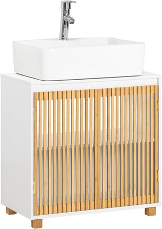 Тумбочка для ванної кімнати SoBuy, вузька, 30 см, з бамбуковими дверцятами, вологостійка, 33x165x33 см, BZR127-W (нижній шафчик)