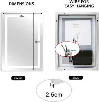 Дзеркало для ванної кімнати Sanitemodar LED 50x70 см з підсвічуванням, антизапар, сенсорне керування