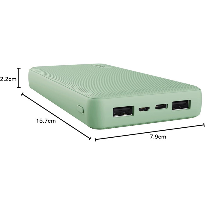 Швидка зарядка, USB-C, стійкий, для мобільного телефону/планшета, зелений, 20000mAh