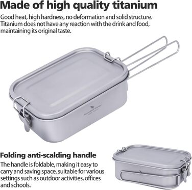 Ланчбокс iBasingo 800 мл з кришкою та ручкою – герметичний бенто-контейнер для кемпінгу, відпочинку та офісу. Харчовий посуд для їжі на винос – придатний для миття в посудомийній машині. Модель Ti2081C