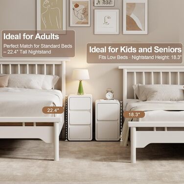 Нічний столик AQIMUELE, білий, з 2 шухлядами, 30 см, без встановлення, шкіряна поверхня