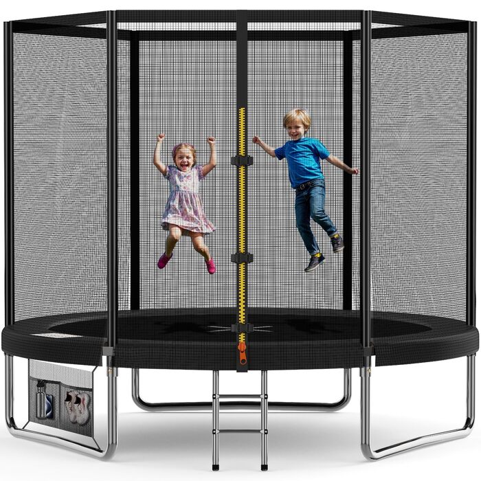 Батут Devoko вуличний Ø183/228/305/366/427 см, з сертифікатом GS, для дітей, садовий батут з сіткою, драбиною та захисним покриттям, чорний 228 см
