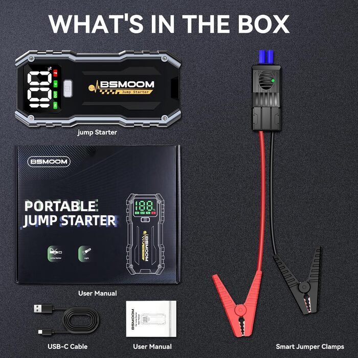 Powerbank для автомобіля Starthilfe 5000A: Jump Starter з LED та QC 3.0 USB для 12V авто, мотоциклів та газонокосарок