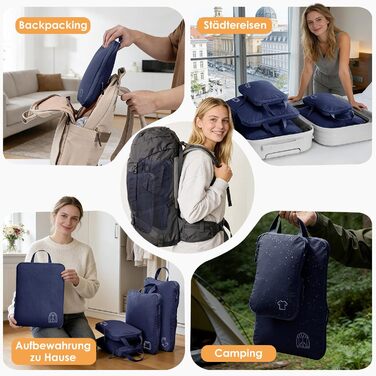 Набір компресійних органайзерів для одягу в дорогу (5 шт), нейлонові дорожні сумки-кубики для валізи та рюкзака, темно-синій