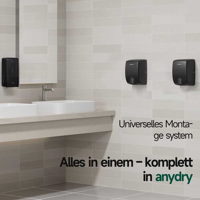 Anydry 2803Y Міні-сушарка для рук, 1350W, нержавіюча сталь, матове чорне покриття, для дому та бізнесу