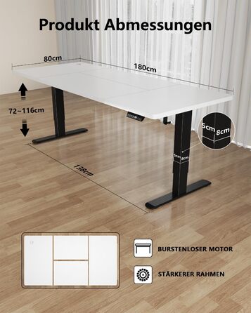 Регульований стіл Flamaker: електричний, з пам'яттю, для офісу, 180x80 см, коричневий