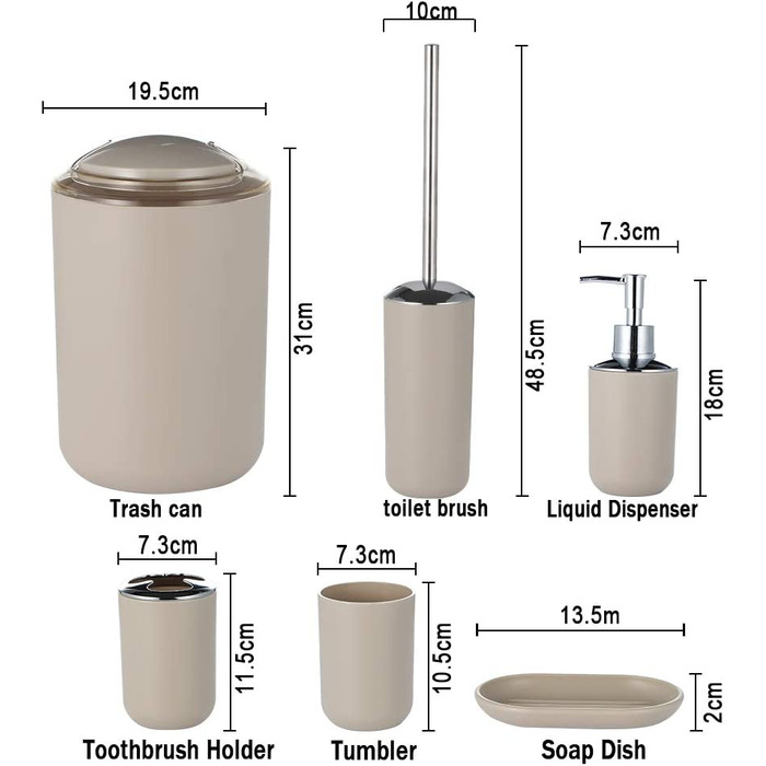 Набір для ванної кімнати JOTOM, набір аксесуарів для ванної кімнати, набори для ванної кімнати з мильницею, тримач для дозатора мила, чашка для чищення зубів, сміттєва корзина, щітка для унітазу, щітка для унітазу (бежевий)