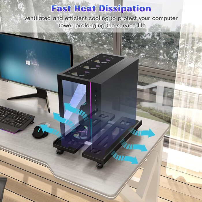 Підставка для ПК Tower, мобільна CPU підставка, універсальна підставка для комп'ютера з 4 колесами, стійка для настільного ПК, візок для CPU під стіл для геймерів, студентів, дому, офісу - білий (чорний)