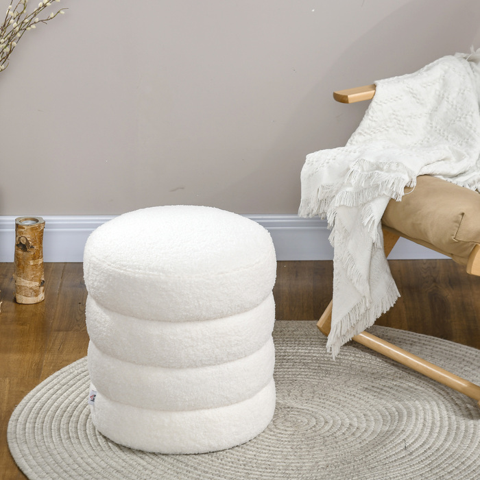HOMCOM Ottoman Footstool Кругла тумба для ніг з подушкою сидіння для вітальні Спальні Кремовий білий Ø40 x 45 см