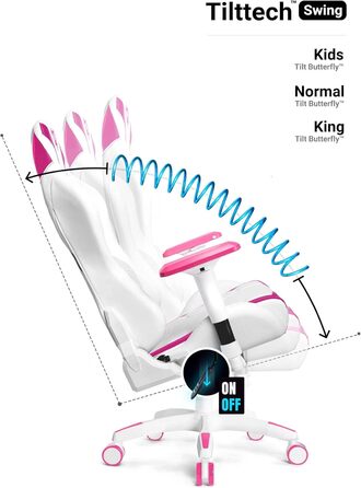 Ігрове крісло Diablo X-Ray XL, 3D підлокітники, ергономічне, штучна шкіра, функція рокера (рожево-білий)