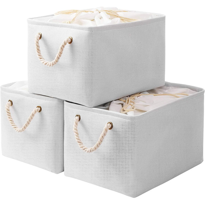 Набір Yawinhe з 3 ящиків для зберігання з кришкою, 42 x 32 x 26 см, тканинні складні ящики з кришкою на шнурку і 2 ручками, набивка