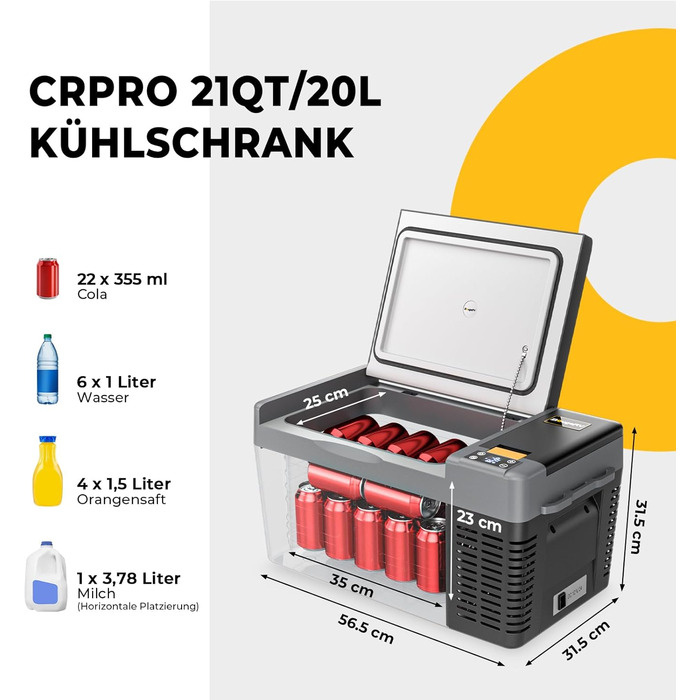 BougeRV CRPRO 20L Компресорна Холодильник 12/24V для Автомобіля, Кампінгу та Поїздок (-22℃~10℃)
