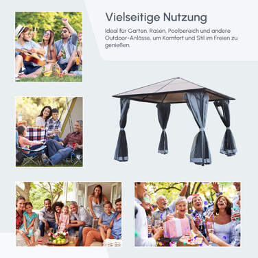 Намет для вечірок Outsunny Gazebo 4x3 м з бічними панелями та сітчастими бортами, дах ПК з алюмінію темно-сірого кольору
