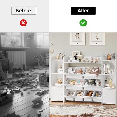 FOREHILL Дитяча полиця з 8 ящиками, дитячий шафчик, полиця для книг для дітей, органайзер для зберігання в дитячій кімнаті, меблі з іграшковою коробкою, 138,8 x 94,3 x 29,6 см, білий