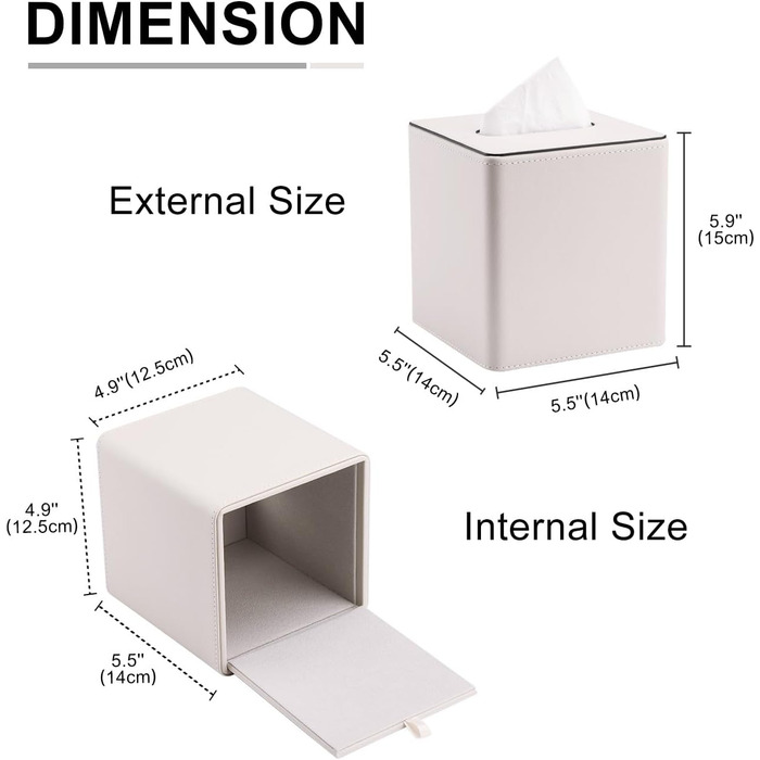Склянка для серветок KINGFOM з PU шкіри, квадратна, для офісу/авто/дому (слонова кістка)
