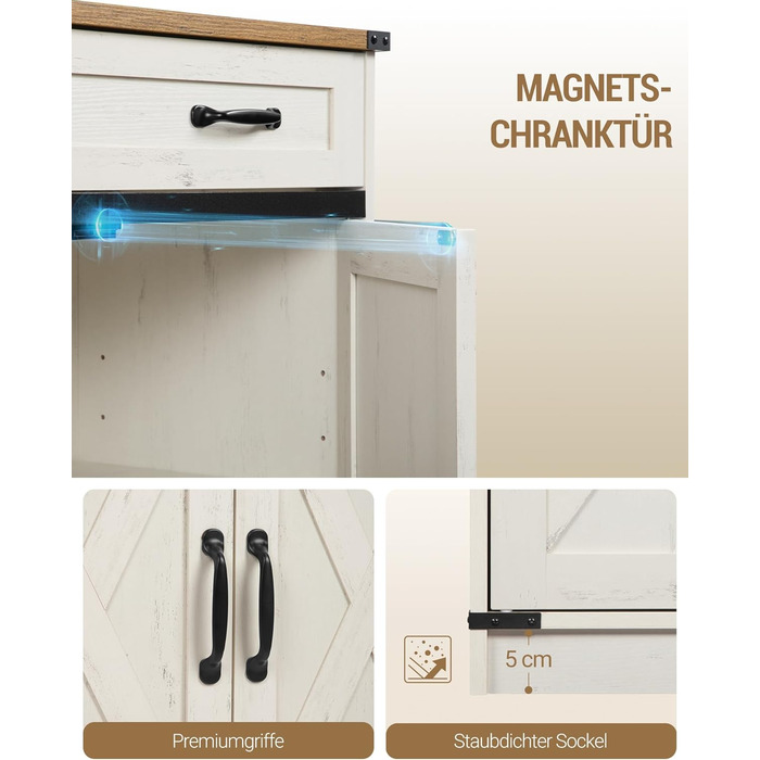 Кухонна шафка Hzuaneri з шухлядою, шафа для зберігання з 2 дверцятами, регульовані полиці, стиль кантрі, для кухні/вітальні, вінтажний коричнево-білий SC94814X (40x80x80 см)