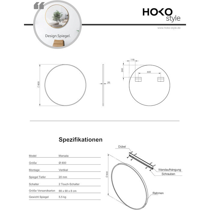 Дзеркало настінне овальне HOKO Design 45x75 см з металевим матовим каркасом. Можлива вертикальна та горизонтальна установка. Підходить для ванної, коридору, спальні та вітальні.