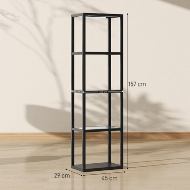 Стійка лампа HOMCOM з RGB підсвічуванням та скляними полицями, 4-рівнева LED-стійка лампа з пультом дистанційного керування, синхронізація з музикою, чорного кольору