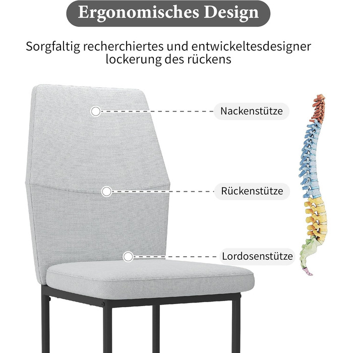Стілець для їдальні GOLDFAN (4 шт.) з льоновим покриттям, сірий - сучасний кухонний, м'який стілець для вітальні з металевими ніжками