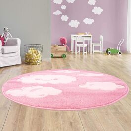 Дитячий килим таракарпет для дитячої кімнати Буено високої якості з контурним вирізом рожеві мрійливі Хмари 120x120 см круглі рожеві хмари 120x120 см круглі
