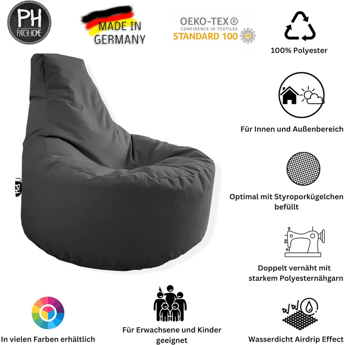 Геймерське крісло Beanbag Beanbag - 2 розміри - 25 кольорів XL - діаметр 75 см, висота сидіння 30 см, висота 80 см антрацит