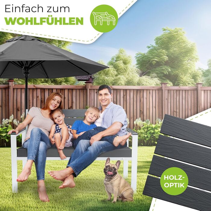 Лавочка для саду KESSER® з подушками – вулична лавочка, 2 місця, для тераси, балкону, саду, парку, міцна, до 300 кг, стійка до УФ, знімний чохол подушки (антрацит/білий)