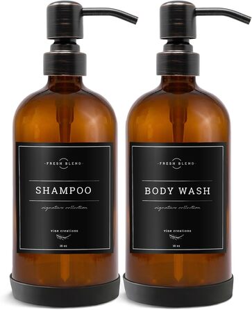 Набір дозаторів для мила 2 шт. з нержавіючою помпою, набір для кухні та ванної кімнати, скляні дозатори 475 мл, вологостійкі етикетки, колір: бронзовий