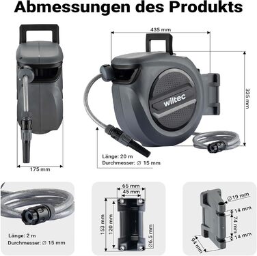 XPOtool Шланг-катушка настінна з автозмотуванням та водяним шлангом для поливу саду (20м)