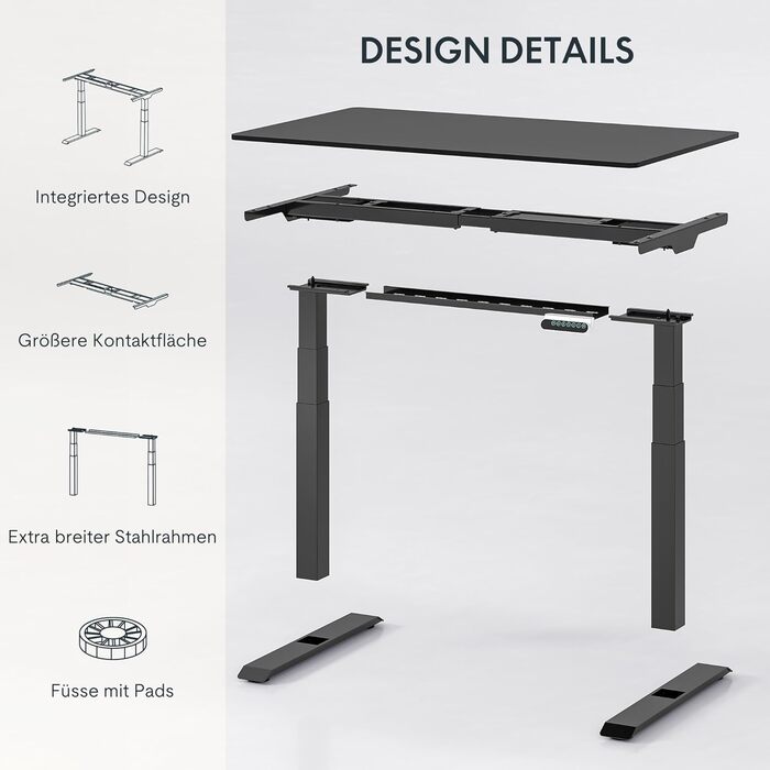 Регульований за висотою стіл FLEXISPOT E6 чорного кольору з електричним підйомником, 160 кг, USB, LED-дисплей