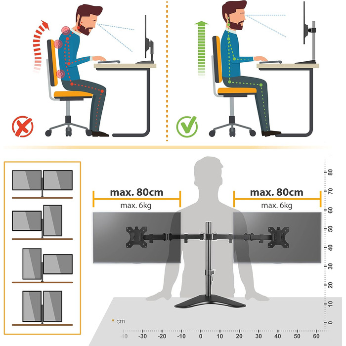 Підставка для монітора RICOO на 2 монітори, Dual Monitor Arm, TS3811, для 17-27 дюймів, PC Gaming, стіл