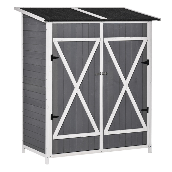 Outsunny Garden Shed Садова шафа 2 двері Асфальтова покрівля Ялина Дерево Сірий + Білий 139x75x160см | Аосом