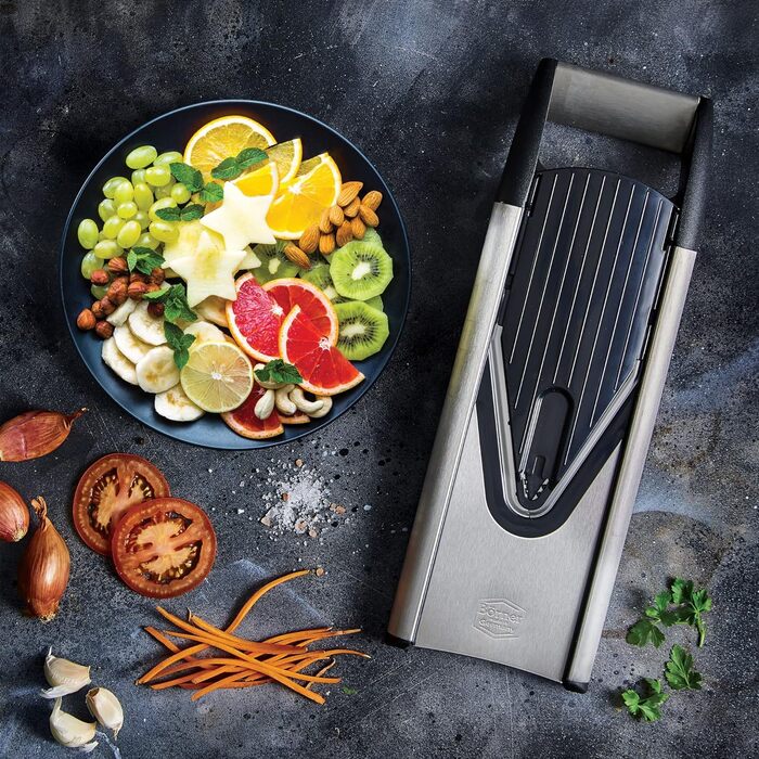 Набір овочерізок Brner V6 (7 шт.) - слайсер для овочів та фруктів - 3 режими нарізки та 2 вставки для лез - кухонна терка (чорна)
