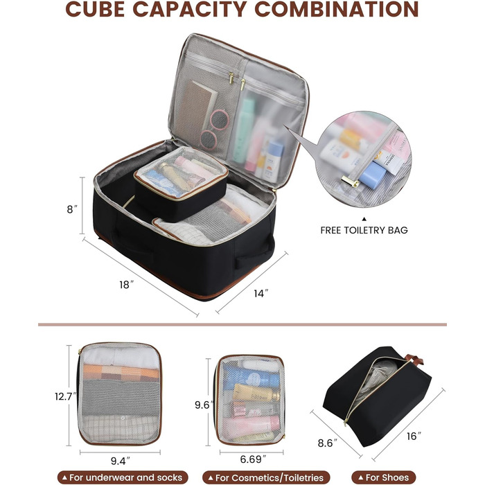 LOVEVOOK Рюкзак для ручної поклажі, дорожній рюкзак для жінок, водонепроникний, з відділенням для взуття, 17-дюймовий ноутбук, 40L, 45x36x20 см, Carry on Luggage (Чорний+сірий+коричневий)