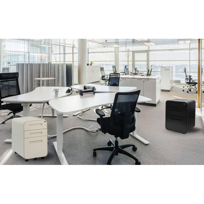 Роликовий контейнер DeHong з металу, мобільний офісний шафчик з 3 висувними ящиками, офісний контейнер, з можливістю замка та регульованих папок, збірно-розбірний, для офісу, дому, чорний