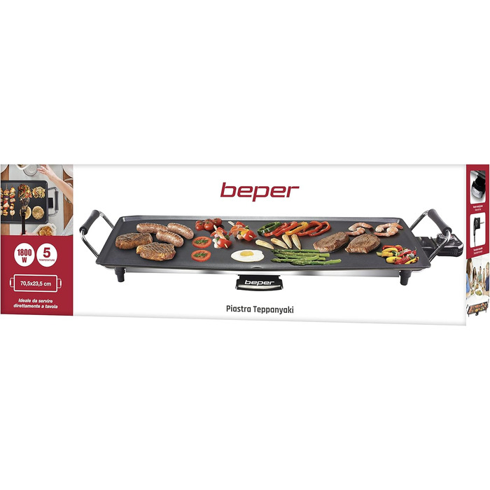 Електрогриль BEPER 90.871 з кришкою зі скла, антипригарна поверхня, нержавіюча сталь, чорний (1800 Вт)