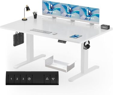 Регульований стіл Homall 140x70 см: електричний, з пам'яттю, білий. Стіл для комп'ютера, стоячий стіл