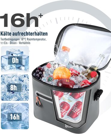 Сумка-холодильник 24л ізольована водонепроникна для кемпінгу, пікніка, пляжу та грилю - темно-сіра