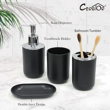 Набір аксесуарів для ванної кімнати CERBIOR, 6 шт. (Морська синя/Королівська синя): дозатор мила, тримач для зубних щіток, стакан для зубних щіток, мильниця. Чудовий подарунок для дому.