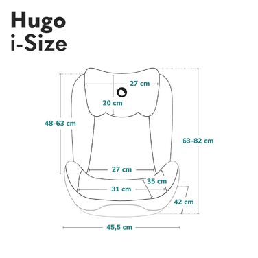 Дитяче автокрісло LIONELO HUGO I-SIZE, група 2 3, від 100-150 см, установка ISOFIX, регульований підголівник, піна з ефектом пам'яті, бічний захист, зручні підлокітники (рожеві)