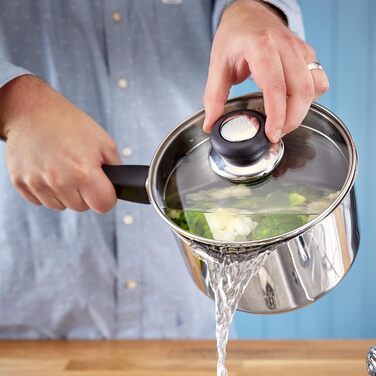 Набір каструль Judge Vista з нержавіючої сталі, 16/18/20 см, з кришкою-ситом та антипригарним покриттям, для індукційних плит, придатний для духовки