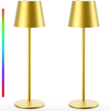 LED-лампа настільна бездротова диммируемая акумуляторна, перезарядна тепле світло 3000K+RGB, водонепроникна (IP54), з алюмінію, для ресторану, спальні, бару, набір 2 шт. (чорний та золотий)