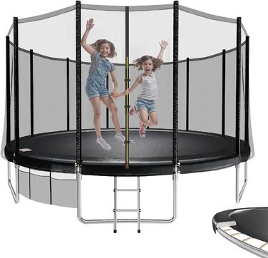 Батут JUMMICO вуличний Ø427 см з драбиною та сіткою захисту, чорний - для дітей та дорослих, сертифікат GS