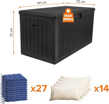 Ящик для зберігання садовий Grindi Morus 190л, водонепроникний, чорний матовий - для подушок, інструментів, на балкон та терасу