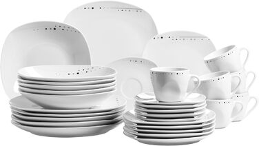 Серія Fadilla, порцеляновий набір посуду на 6 персон, білий, чорний, сірий (комбінований сервіз із 30 предметів)