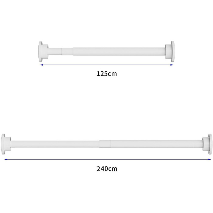 Карниз для душових штор ONPIRA Телескопічна штанга в 3 кольорах і 5 довжині Від 40-240 см на вибір Довжина без свердління (125-240 см, білий)