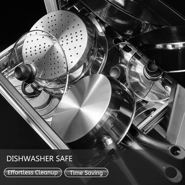 Набір каструль 6 шт. з нержавіючої сталі для індукційних плит, Cookware Set, з кришкою та захистом від опіків, сумісний з усіма типами плит, не має покриття, придатний для миття в посудомийній машині