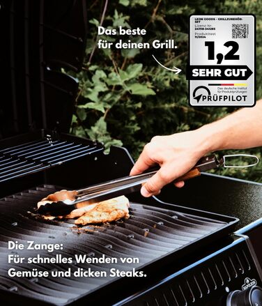 Набір для гриля: щипці, лопатка, виделка, щітка для чищення. Підходить для газових грилів. Подарунковий набір з нержавіючої сталі та акації (4 шт.)
