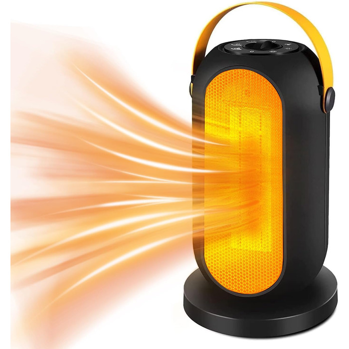 Електричний обігрівач з керамічним PTC нагрівачем, 1200W, з термостатом та захистом від перегріву та перекидання. Підходить для дому та офісу.