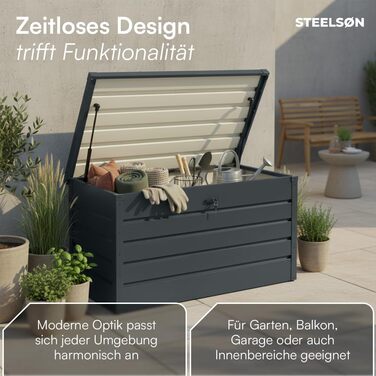 Скриня садова металева Steelsøn Dorado 350л антрацит, водонепроникна, з замком та відкидною кришкою для тераси, балкону, саду 120x62x63 см